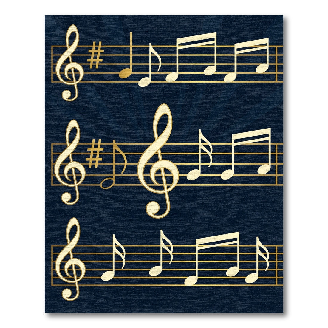 Golden Musical Notes on Navy Blue Rug