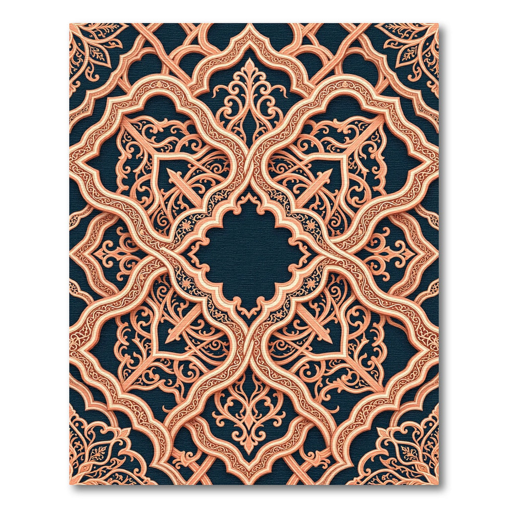 Intricate Peach Damask Filigree Medallion Rug