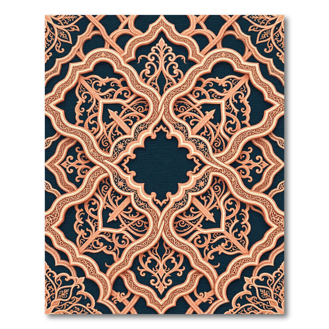 Intricate Peach Damask Filigree Medallion Rug