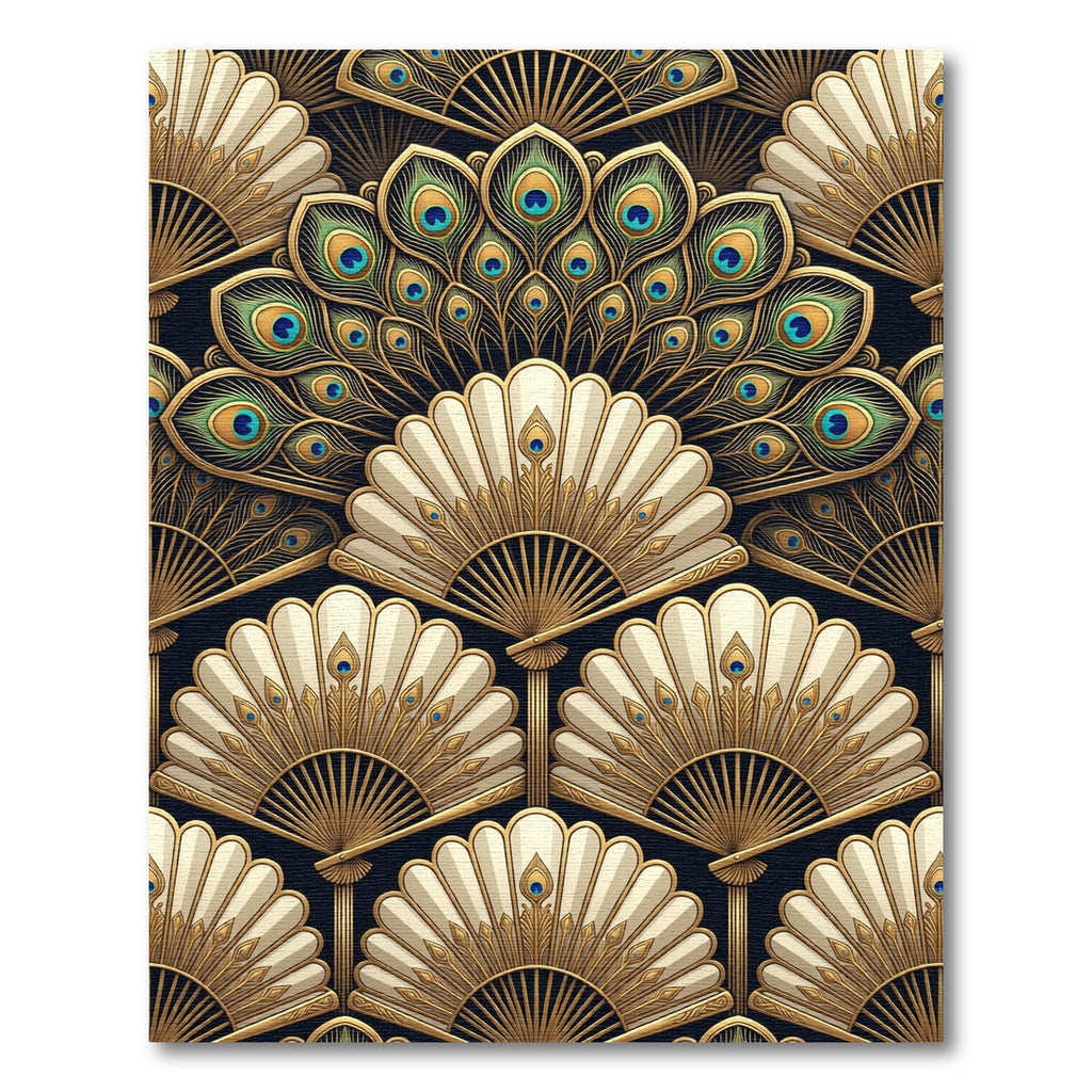 Gold Peacock Feather Fan Art Deco Rug