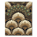 Gold Peacock Feather Fan Art Deco Rug