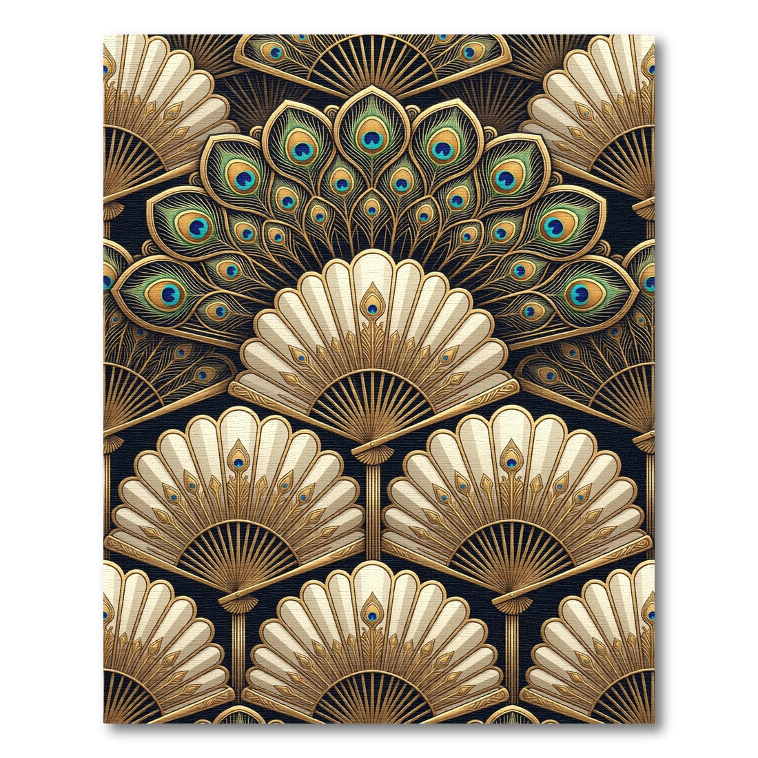 Gold Peacock Feather Fan Art Deco Rug
