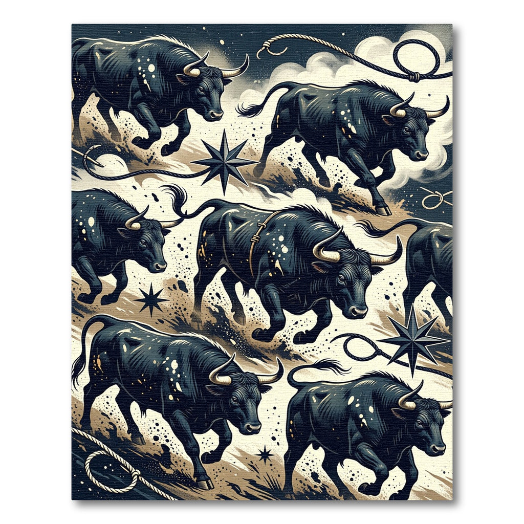 Ink Black Bull Southwest Rope Star Rug