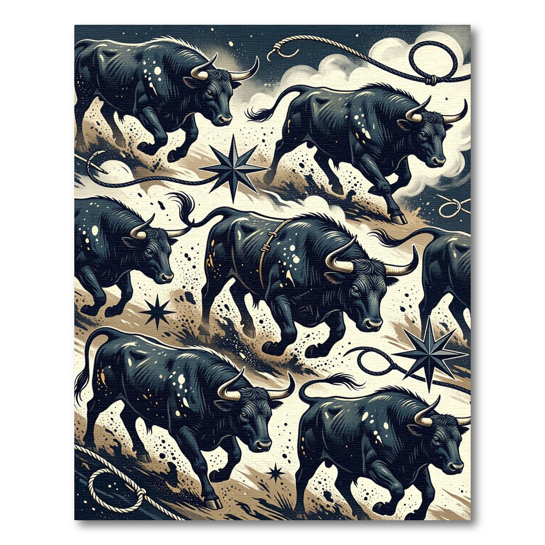 Ink Black Bull Southwest Rope Star Rug