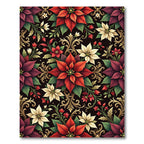Rich Red Cream Poinsettia Scrolls Rug