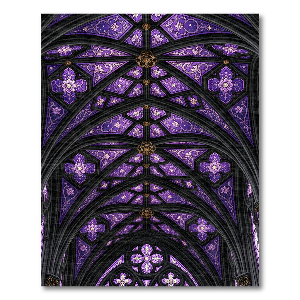 Gothic Violet Floral Vaulted Stained Glass Rug