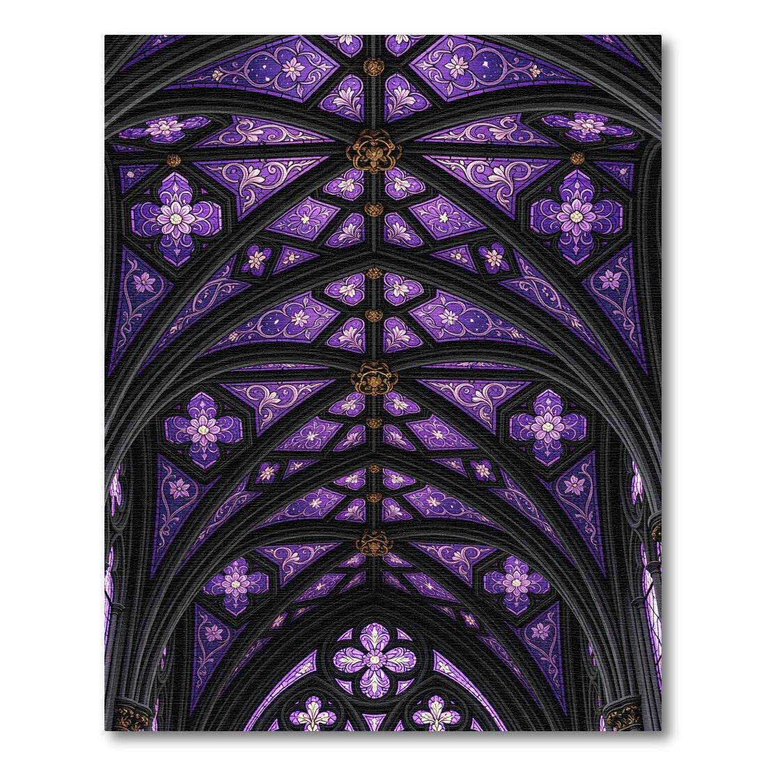 Gothic Violet Floral Vaulted Stained Glass Rug