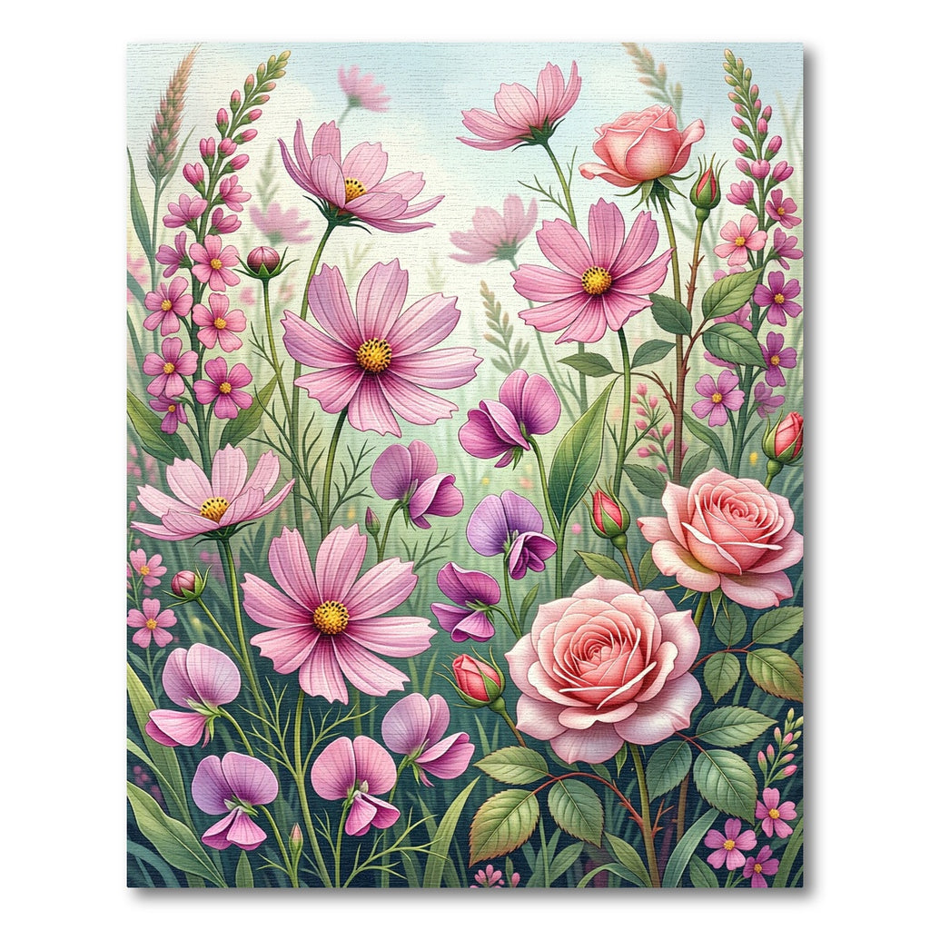Soft Pink Botanical Garden Floral Rug