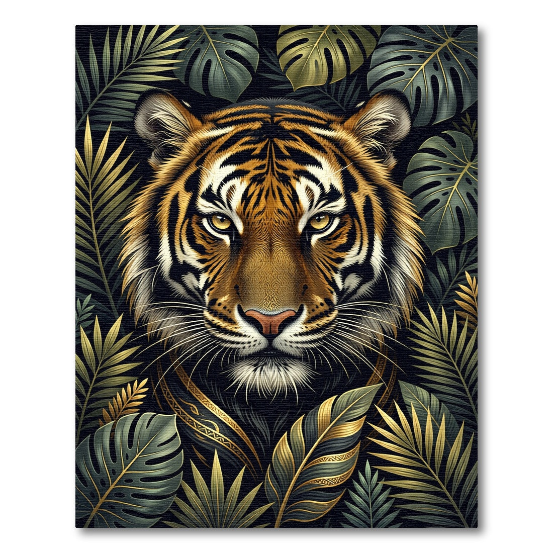 Golden Tiger with Lush Tropical Foliage Rug