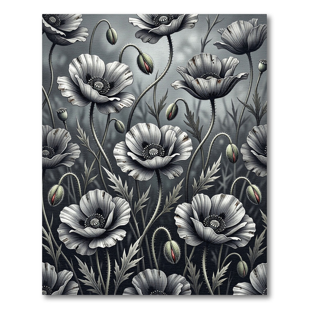 Monochromatic Floral Poppy Botanical Art Rug