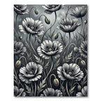 Monochromatic Floral Poppy Botanical Art Rug