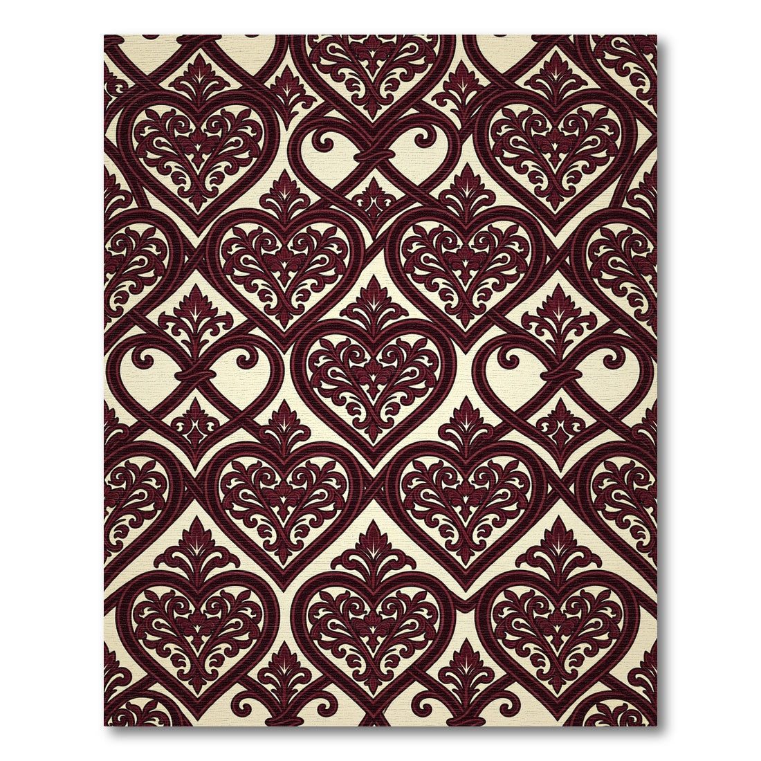 Ornate Crimson Heart Interlocking Pattern Rug