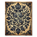 Ornate Charcoal Leaf Crest Archival Rug