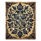 Ornate Charcoal Leaf Crest Archival Rug