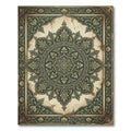 Vintage Forest Green Ornate Damask Medallion Rug