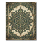 Vintage Forest Green Ornate Damask Medallion Rug