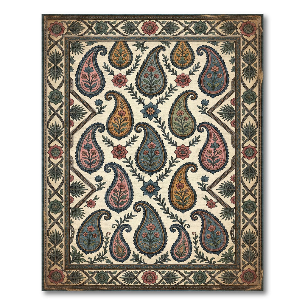 Paisley Floral Bordered Medallion Pattern Rug