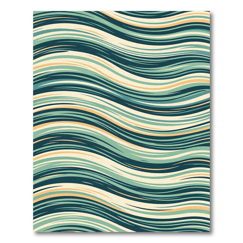 Sage and Teal Mid-Century Wavy Stripe Rug