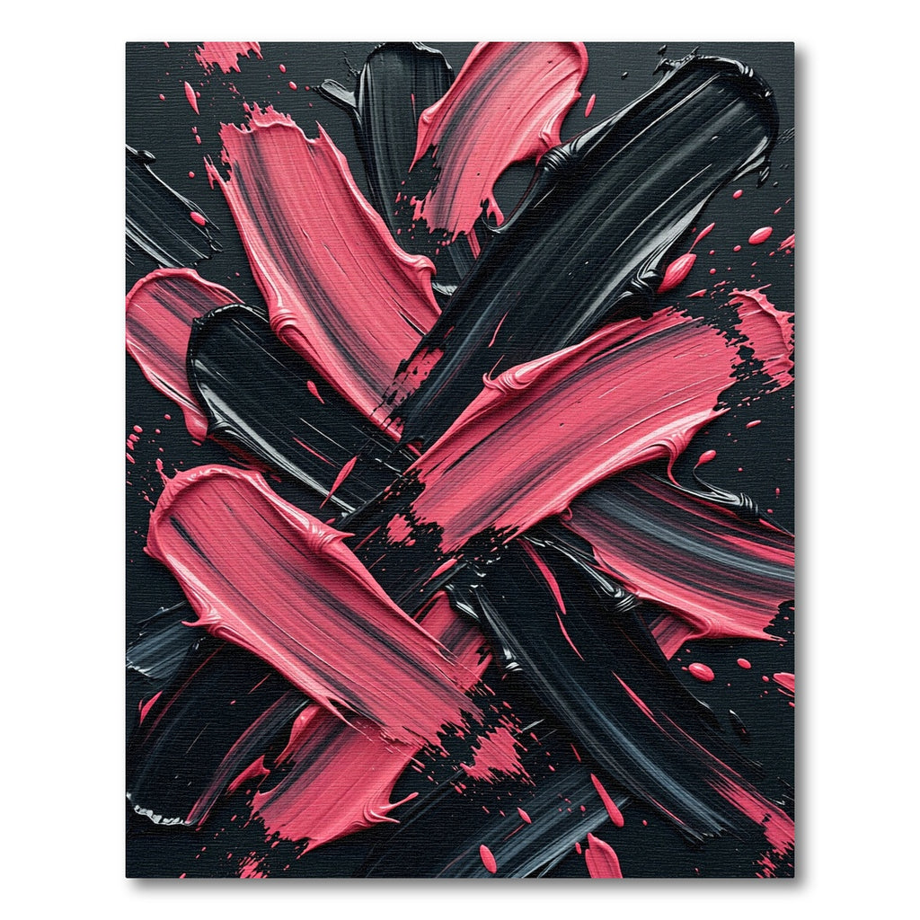 Bold Black and Pink Abstract Brushstroke Rug