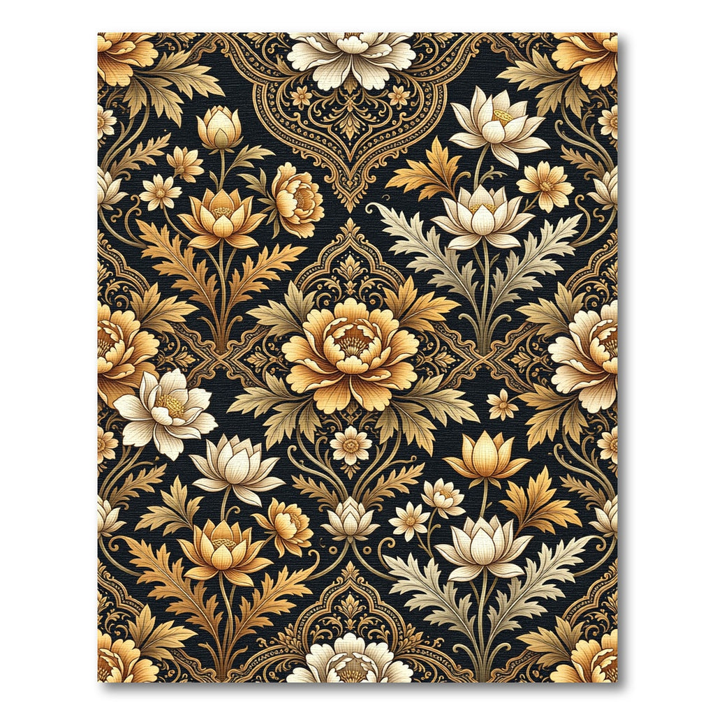 Elegant Gold Floral Damask Botanical Art Rug