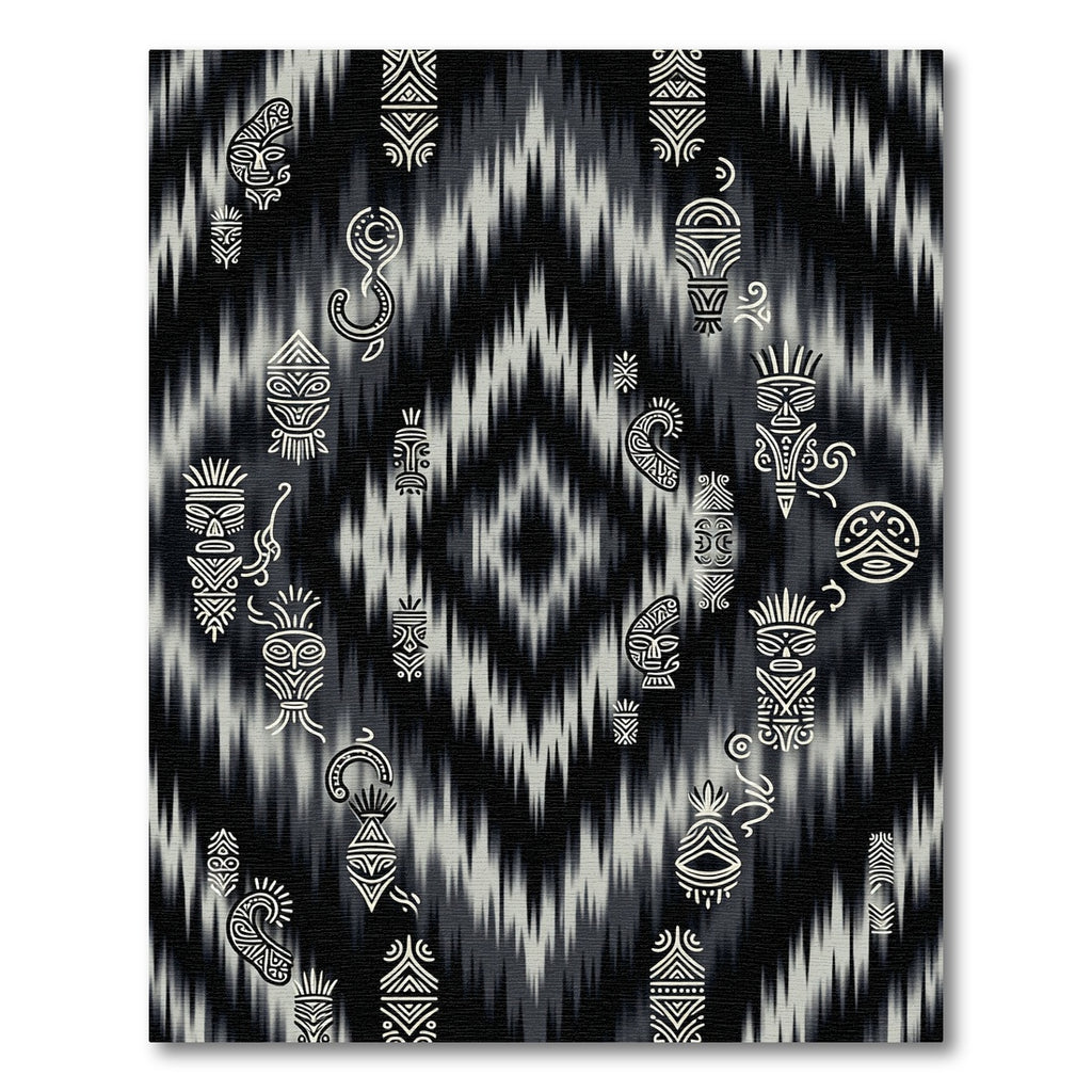 Tribal Masks Black White Ikat Rug