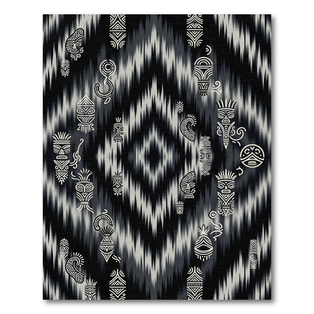 Tribal Masks Black White Ikat Rug