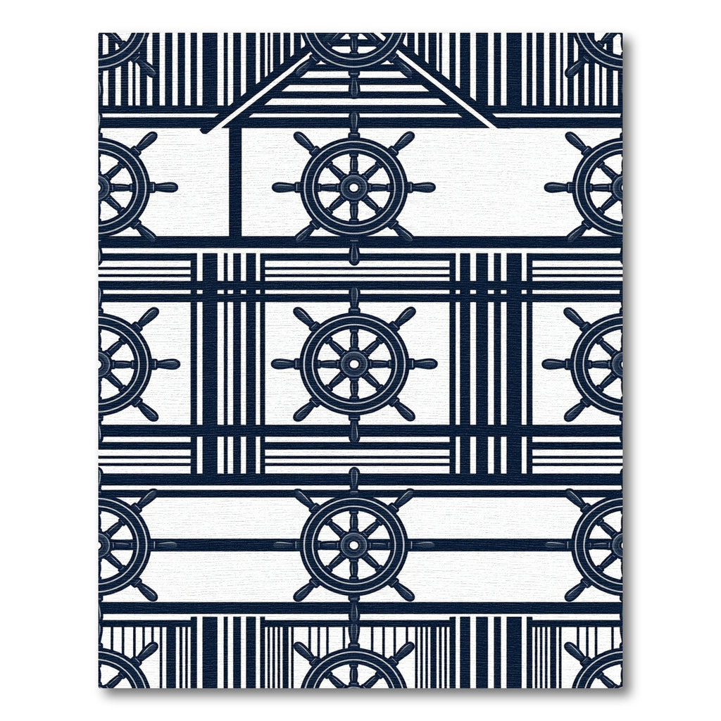 Navy Nautical Ship Wheel Striped Art Rug