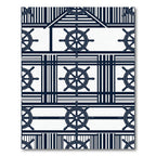 Navy Nautical Ship Wheel Striped Art Rug