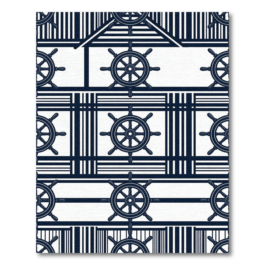 Navy Nautical Ship Wheel Striped Art Rug