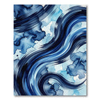 Indigo Brushstroke Abstract Wave Rug