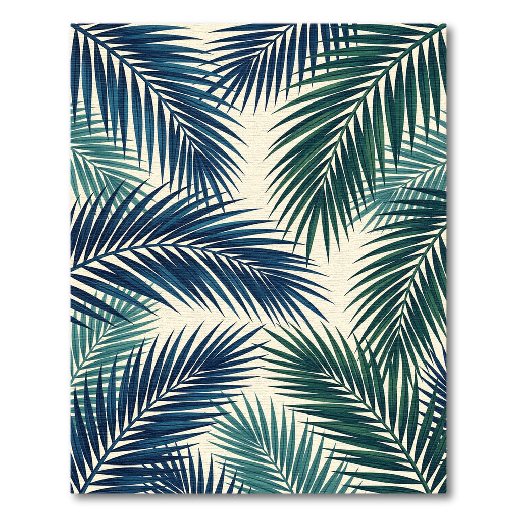 Lush Blue and Emerald Tropical Foliage Rug