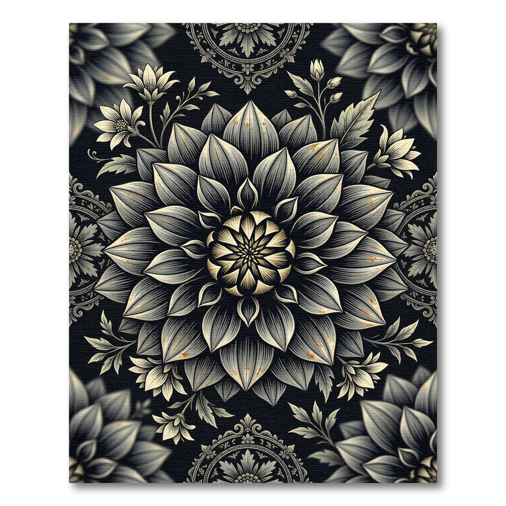 Monochromatic Floral Mandala Art Rug