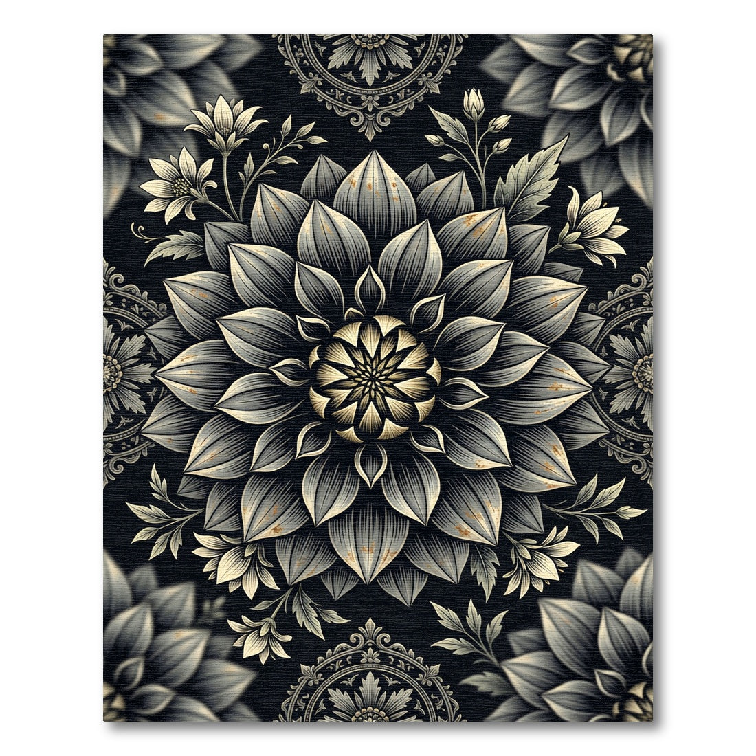 Monochromatic Floral Mandala Art Rug