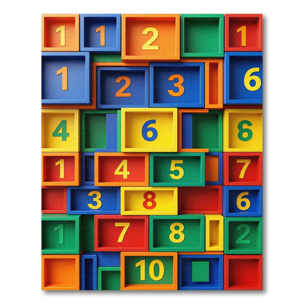 Vibrant Multicolor Geometric Number Grid Room Rug
