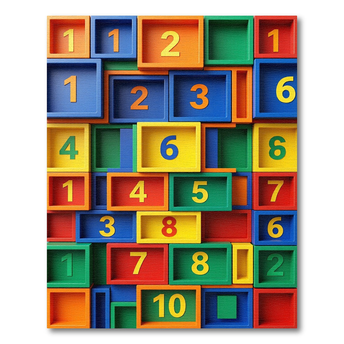 Vibrant Multicolor Geometric Number Grid Room Rug