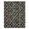 Woven Wood Lattice Over Dark Grid Rug