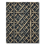Woven Wood Lattice Over Dark Grid Rug