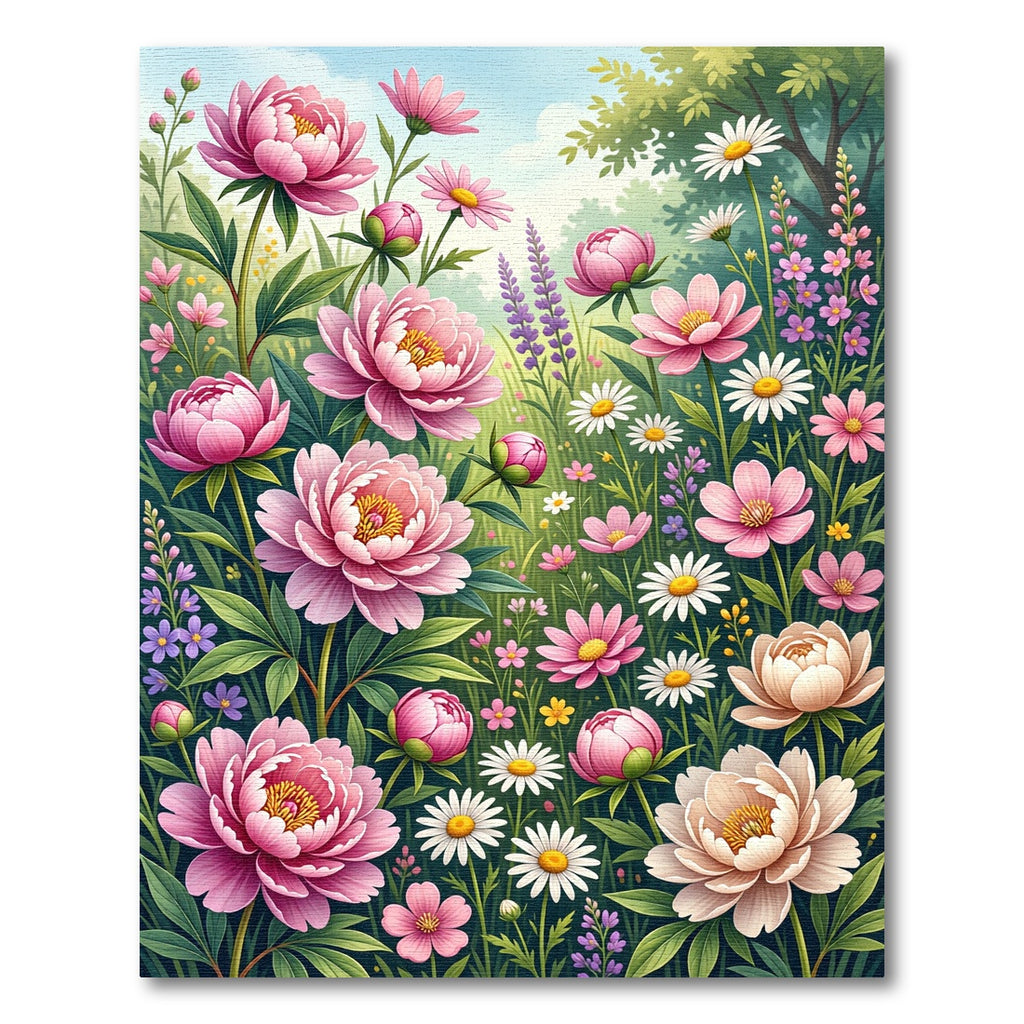 Lush Pink Peony Garden Floral Rug