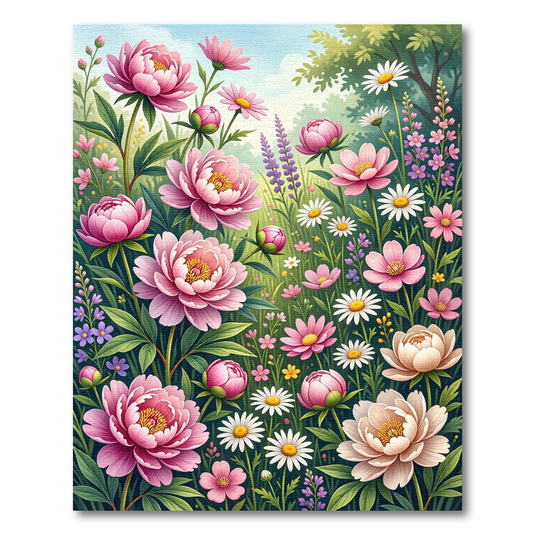 Lush Pink Peony Garden Floral Rug