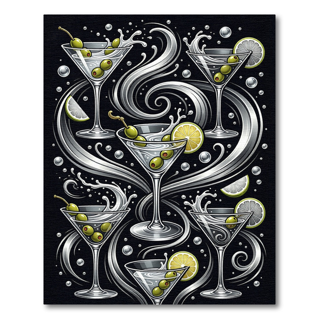 Monochrome Martini Olive Swirl Art Rug