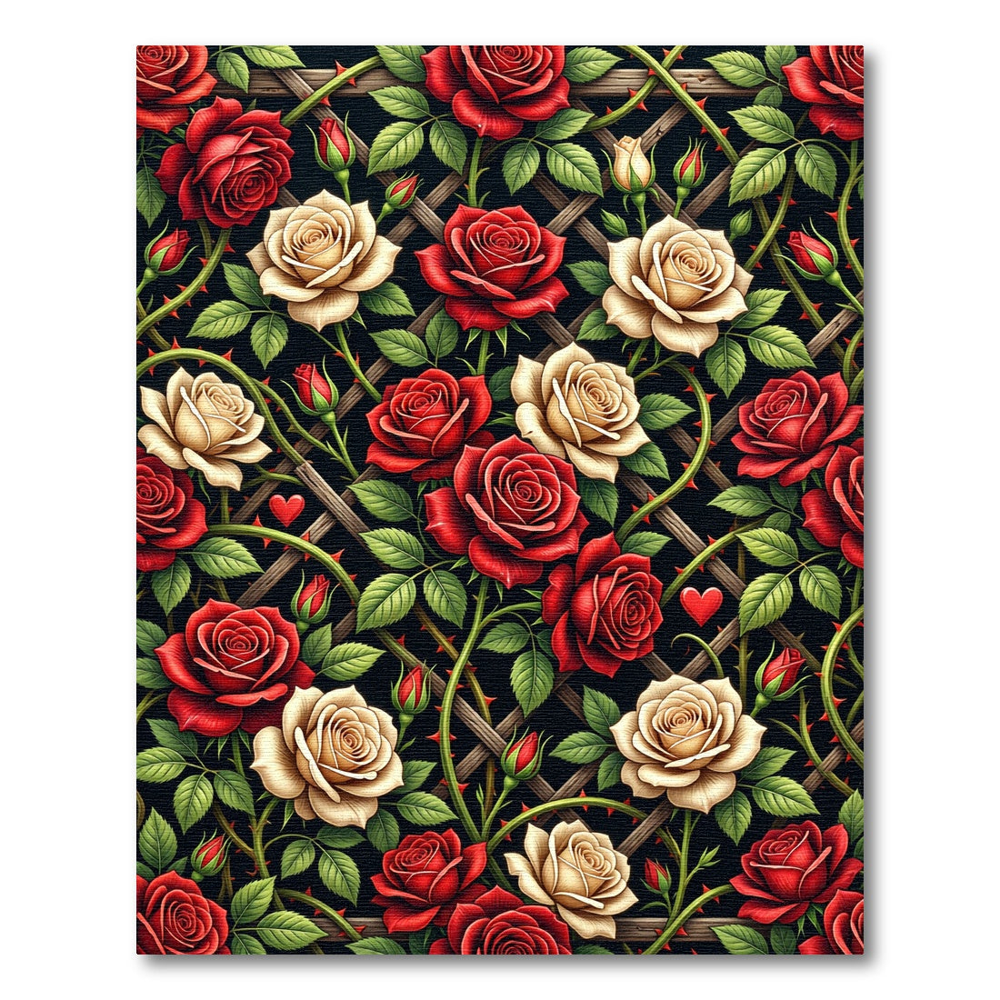 Romantic Crimson and Cream Rose Trellis Rug
