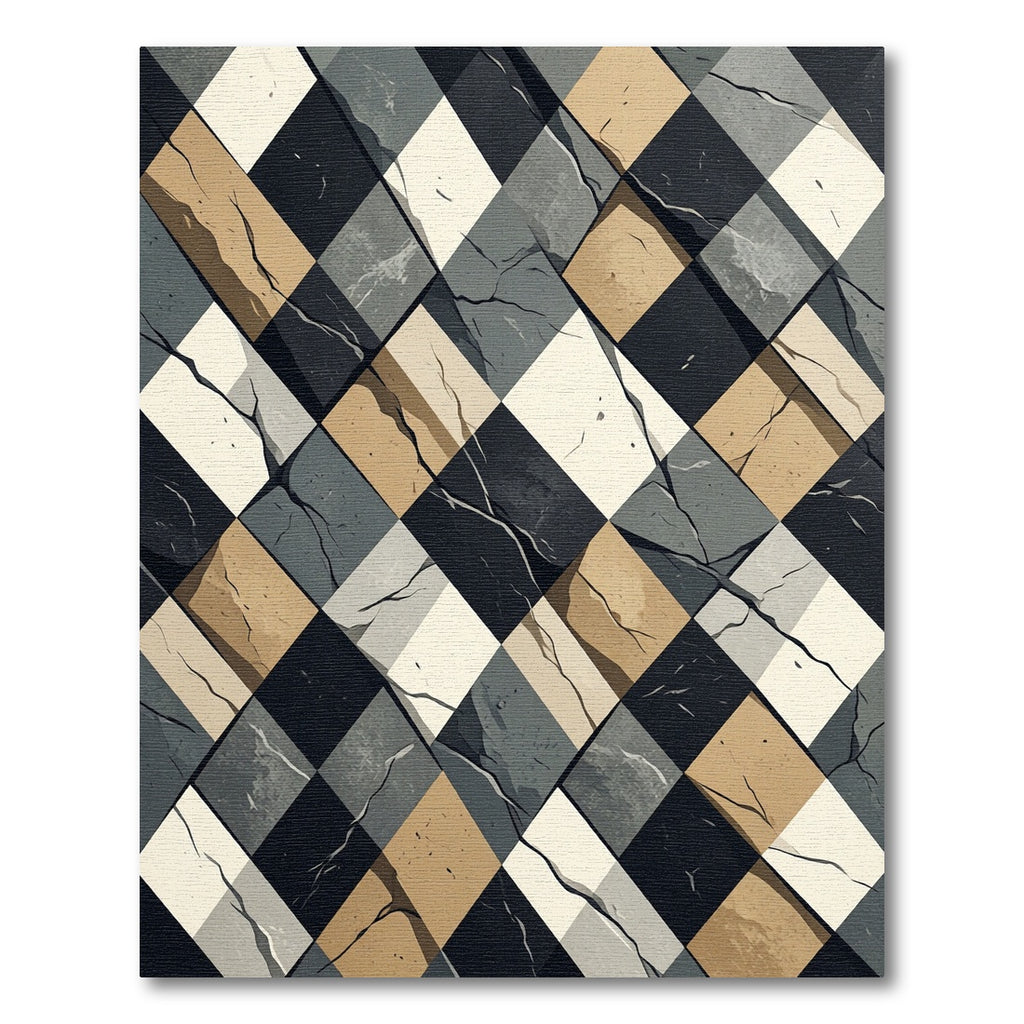 Modern Neutral Toned Geometric Diamond Agate Rug