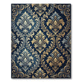 Ornate Navy Gold Damask Scroll Rug