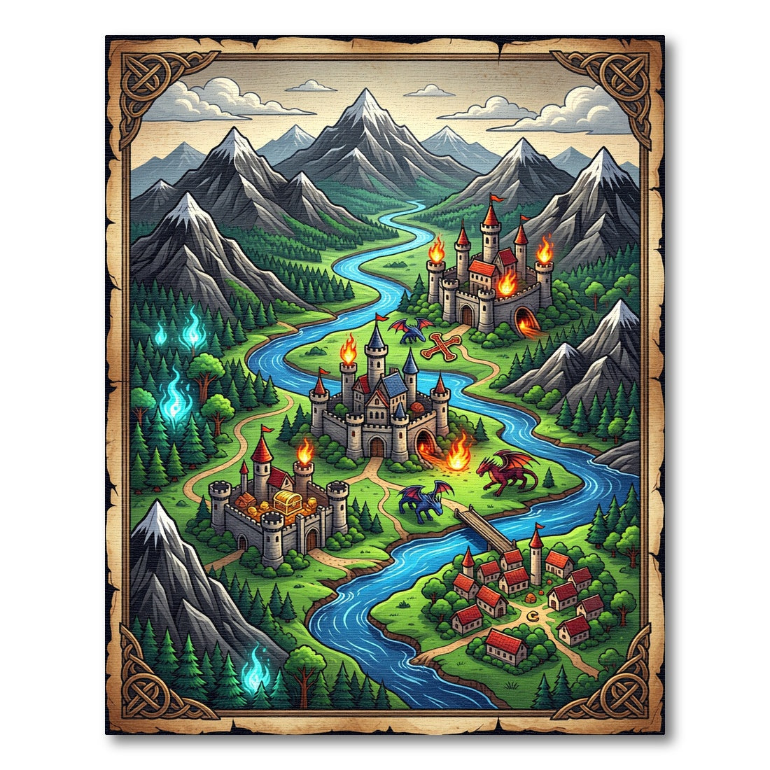 Epic Fantasy Kingdom Mountain Landscape Rug
