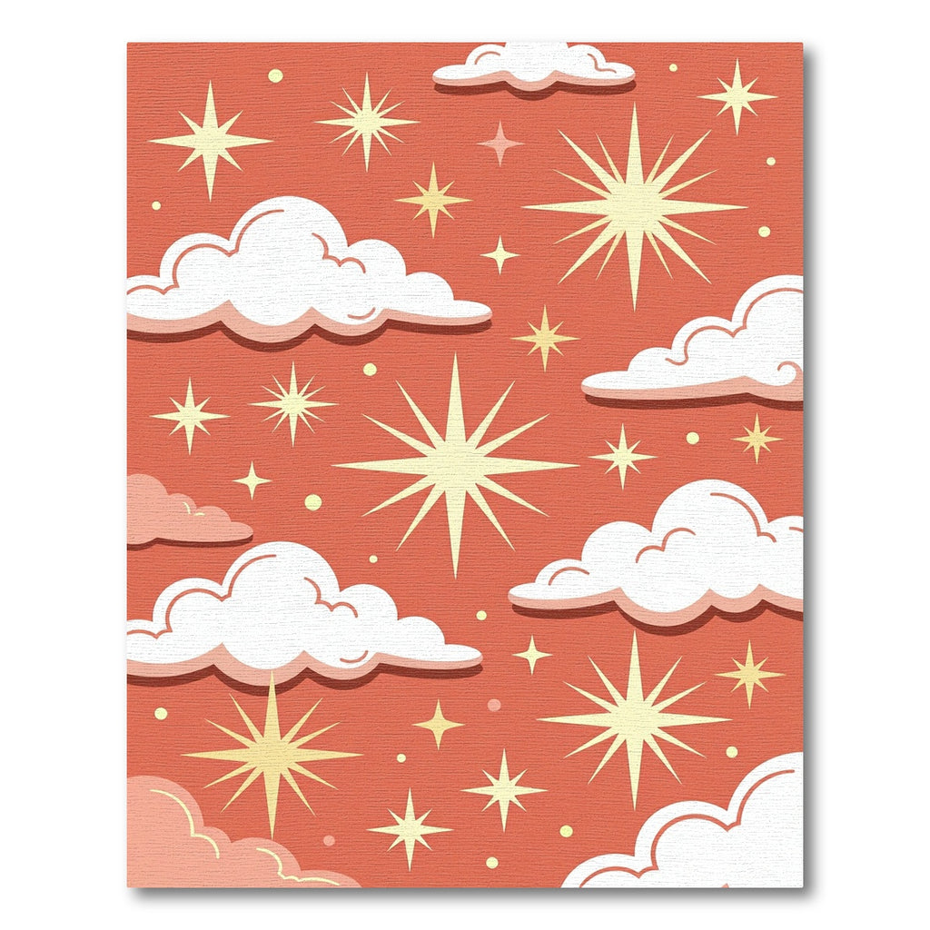 Celestial Starry Sky Terracotta Clouds Rug