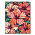 Vibrant Coral Hibiscus Tropical Foliage Rug