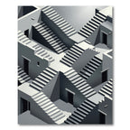 Monochromatic Geometric Escher Illusion Stairs Rug