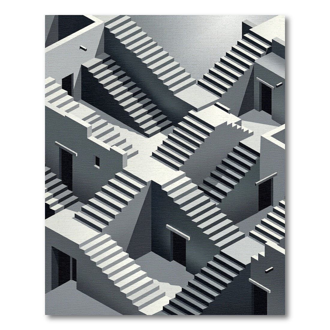 Monochromatic Geometric Escher Illusion Stairs Rug
