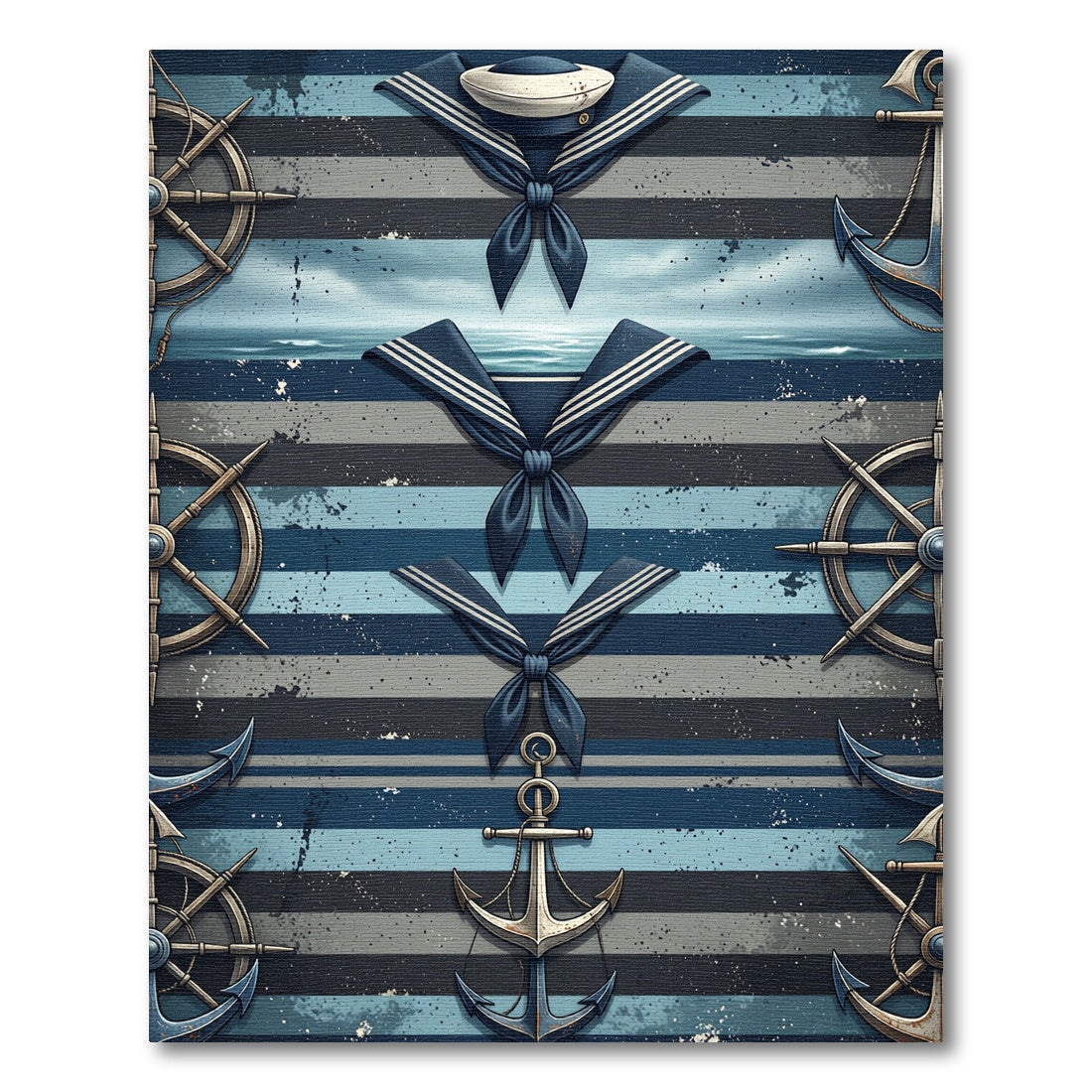 Nautical Anchor Sailor Blue Stripe Rug