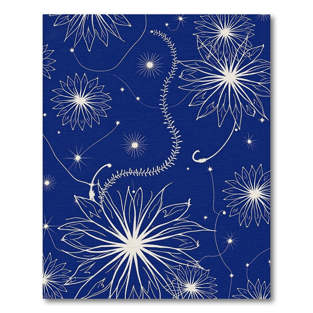 Deep Blue White Floral Starburst Rug
